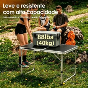 BEMMY Mesa Dobravel Portatil de Liga de Alumínio 90CM com 2 Banquinhos Pequenos, Escrivaninha Dobravel Maleta para Camping Pesca Jardim Área Externa Ou Interna - Imagem 8