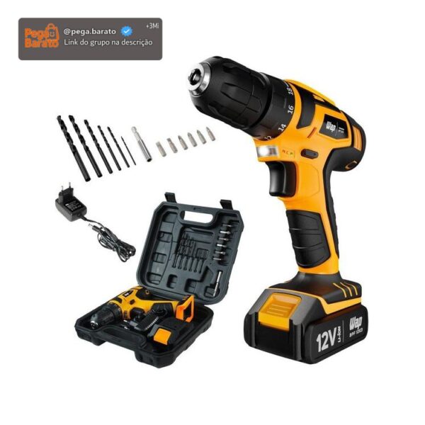Furadeira e Parafusadeira Wap a Bateria 12V com Maleta 13 Peças BPF 12K3