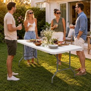 Mesa Dobrável 1,80m Branca | Portátil, Tipo Maleta com Alça, Resistente e Leve, Ideal para Camping, Praia, Jardim, Festas, Área Gourmet - Imagem 2