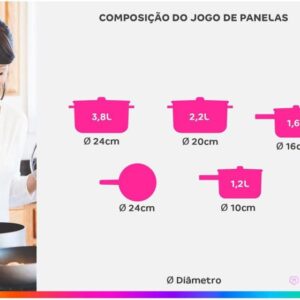 Jogo de Panelas Brinox Revestimento Cerâmico Preto 5 Peças Carbon Ceramic Life - Imagem 3
