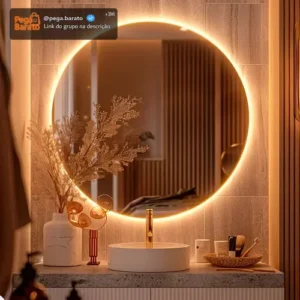 Espelho Redondo 60cm C/ Led Para Parede Quarto Banheiro Sala - Imagem 1