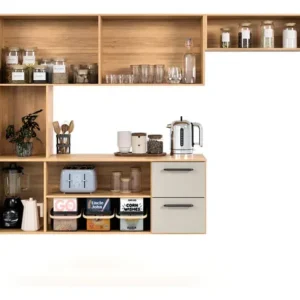 Armário de Cozinha Completa Aéreo 7 Portas e 2 Gavetas Planejada Suspenso Branco Off White Carvalho Nature Amadeirado - Imagem 7