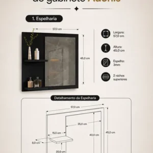 Conjunto Armário Gabinete Cuba Espelheira Para Banheiro - Imagem 6