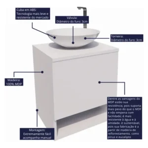 Gabinete Para Banheiro 40cm Com Cuba E Espelho Armário Suspenso Lavabo Completo - Imagem 6