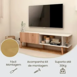 Rack Tv 55 Polegadas Sala Home Estante Organizador Multiuso Cor Branco - Imagem 6