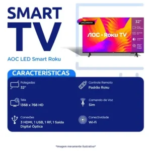 Smart Tv Aoc Dled 32 Pole Wi-fi Roku Tv Quadcore 32s5155/78g - Imagem 2