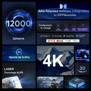 Projetor Inteligente AOC T6Plus-EU Full HD 1080p com Wi-Fi 6, Bluetooth e Android 12 - Imagem 3