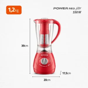 Liquidificador Power Filter Mondial Vermelho 550W L-77 - Imagem 8