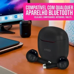 Fone de Ouvido sem fio Tws Portatil Kaidi Kd-771 Bluetooth 5.4 Preto Lamericano - Imagem 7