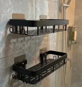 Kit 2 Suporte Porta Shampoo Sabonete Prateleira Banheiro Adesivo Parede Sem Furar Box Luxo Cor Preto Homeroarte - Imagem 12