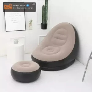 Poltrona Inflável Ultra Lounge Com Pufe Sofá Preguiçoso Cor Marrom - Imagem 1