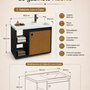 Conjunto Armário Gabinete Cuba Espelheira Para Banheiro - Imagem 5