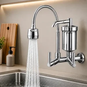 Torneira De Cozinha Com Filtro Gourmet 2 Jatos Tubo Flexível Refil Carvão Ativado Água Filtrada Purificada Marca Forte Lar Metais Parede Prateado Cromado Parede Cromado - Imagem 2