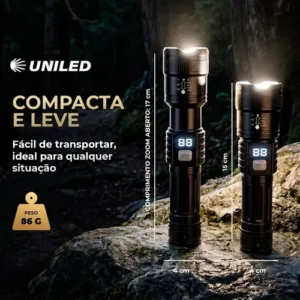 Lanterna Tática Recarregável Atualizada Led Visor Digital Zoom Telescopico ABS 3 Modos Iluminação Uniled - Imagem 6