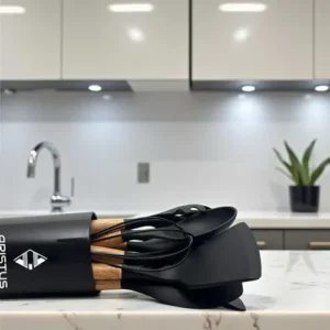 Kit 12 Utensílios De Cozinha Em Silicone Premium Com Cabo De Madeira Resistentes Ao Calor Até 220°c, Antiaderentes, Duráveis E Modernos Cor Preto - Imagem 9