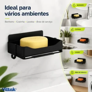 Vittak Kit 2 Porta Sabonete Duplo Suporte Saboneteira Parede Banheiro Cozinha Lavabo Área De Serviço - Imagem 5
