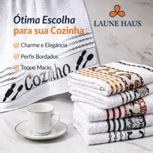 Pano de Prato Atoalhado Atacado Laune Gourmet Kit com 5 peças cor Branco Desenho Sortidos Laune Haus - Imagem 5