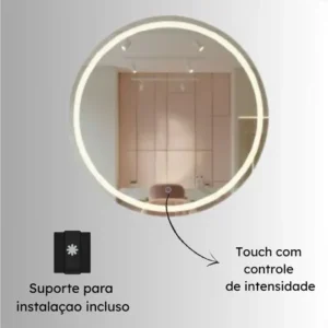 Espelho Redondo 50x50 Jateado Com 3 Cores Led Touch Camarim - Imagem 3