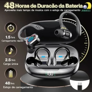 Fone de Ouvido JSKJ S730 TWS Bluetooth 5.4 Com Gancho Esportivo e LED - Imagem 3
