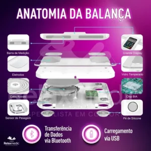 Balança Bioimpedância Corporal Digital Profissional 8 Eletrodos Bodyscan Pro - Relaxmedic Cor Branca - Imagem 3