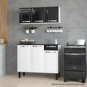 Itatiaia Rose TRP 1,05 balcão 3 portas 1 gaveta com tampo cor preto - Imagem 8
