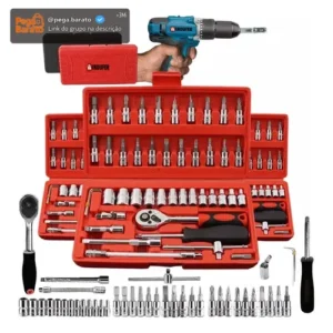 Kit Chave Catraca Soquete 46 Peças Indufer em Cromo Vanádio, para Manutenção de Carros e Motos - Imagem 1