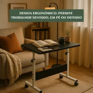 Mesa Lateral Ergonômica Multiuso Com Altura Regulavel E Rodinhas Mesinha Notebook Laptop Cama Sofá Ajustavel Cor preto Luvinco - Imagem 7