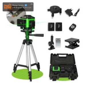 Kit Nível A Laser Verde 12 Linhas Esquadro + Suporte + Tripé Recarregavel Profissional Prumo Autonivelante Nano Bateria - Imagem 1