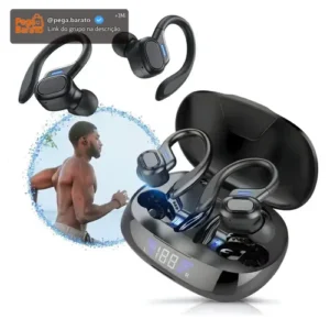 Fone de Ouvido Bluetooth 5.3 Tws Sem Fio Esportivo Compatível Com iPhone Samsung Xiaomi Motorola Com Gancho Premium KAPBOM Preto - Imagem 1