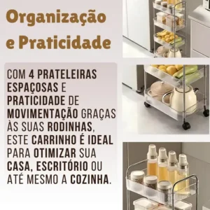 Carrinho De Canto Organizador Auxiliar Rodinha 4 Prateleiras - Imagem 3