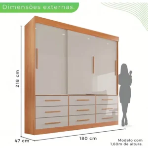 Guarda Roupa Casal 3 Portas 9 Gavetas Luana Sallêto Móveis - Imagem 4
