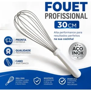 Fuê Fouet Batedor De Ovos Profissional 30cm Inox Cabo Branco - Imagem 7