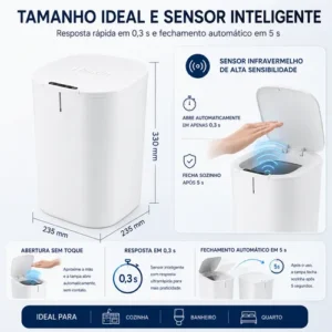 Lixeira Inteligente 16l Sensor Automático Tampa Touch Casa - Imagem 7