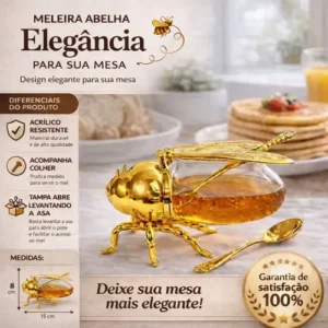 Meleira Abelha De Acrílico Dourada Com Colher - Vencedor - Imagem 7