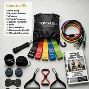 Kit 20 Itens Esportivos Para Treino Em Casa Academia Fitness Funcional Com Elásticos Extensor Puxadores Massageador Faixas Elásticas Mini Band P/ Exercícios Ginástica Fisioterapia Topsand Activewear - Imagem 3
