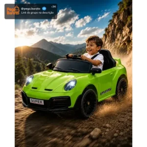 Carro Elétrico Infantil TURBO RSX 12V Controle Remoto Luzes Música Verde - Imagem 1