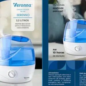 Umidificador de Ar Portátil Veronna Serenno 2,4L Bivolt Azul Ultrassônico - Imagem 9
