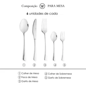 Faqueiro 30 Peças Verona Aço Inox Wolff com Caixa Presenteável - Faqueiro 06 Pessoas - Imagem 5