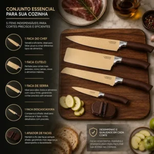 Kit Completo Facas London 17 Peças Faqueiro Tábua Acessórios - Imagem 7