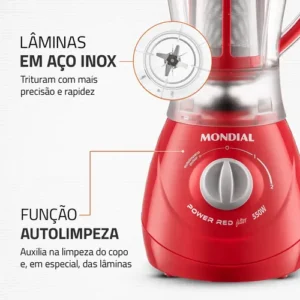 Liquidificador Power Filter Mondial Vermelho 550W L-77 - Imagem 6