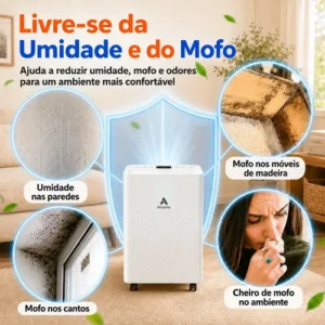 Desumidificador Compressor 8L/Dia, Silencioso, Antimofo, Área Até 120m², Controle Wi-Fi, Drenagem Contínua, Timer 24h, Display Digital, Filtro Removível, Para Quartos e Salas, Airluma - Imagem 5