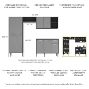 Cozinha Compacta Armário E Balcão Xangai Multimóveis Vm2840 Cor Preto/grafite - Imagem 3