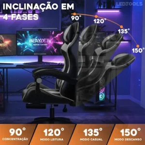 Cadeira Gamer Jogos Escritório Ergonômica Giratória 360 Luxo Cor Preto - Imagem 7