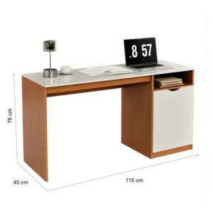 Escrivaninha Para Computador 115cm Com Porta E Nicho Mesa Home Office Escritório Quarto Estudo Notebook Moderna Canela Off White - Imagem 4