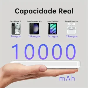 Carregador Portátil Inova de 10.000mAh Universal Rápido para Celular e Viagens Branco - Imagem 6