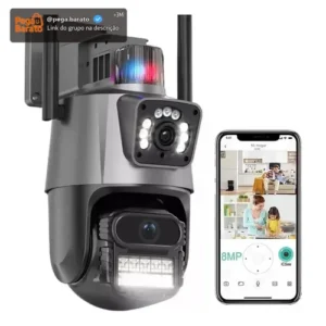 Câmera Segurança Wifi Ip Lente Dupla 2x 3mp Externa 360° A prova Dágua Cor Cinza - Imagem 1