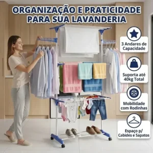 Varal de Chão Retrátil Swave com 3 Andares Dobrável para Roupas - Imagem 7