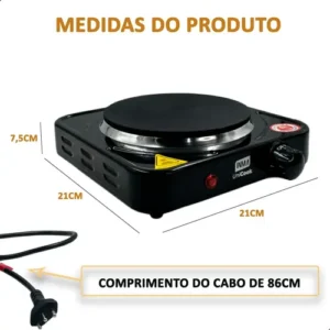 Fogão Elétrico de Mesa INMA 1 Boca para Viagem e Camping 1000W Preto - Imagem 4