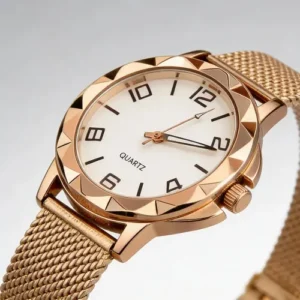 Kit Relógio Feminino Colar Brinco Pulseira Folheado Presente Rose - Imagem 7