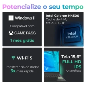 Notebook Positivo Vision C15M Intel® Celeron® N4500 Linux 8GB RAM 256GB eMMC 15.6" Full HD IPS – Minitela - Cinza - Imagem 7